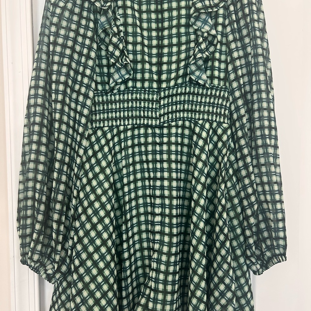 NWT Anthropologie Green Plaid Long Sleeve Dress - Picture 3 of 3
